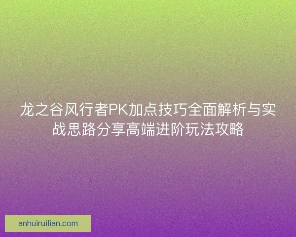 龙之谷风行者PK加点技巧全面解析与实战思路分享高端进阶玩法攻略